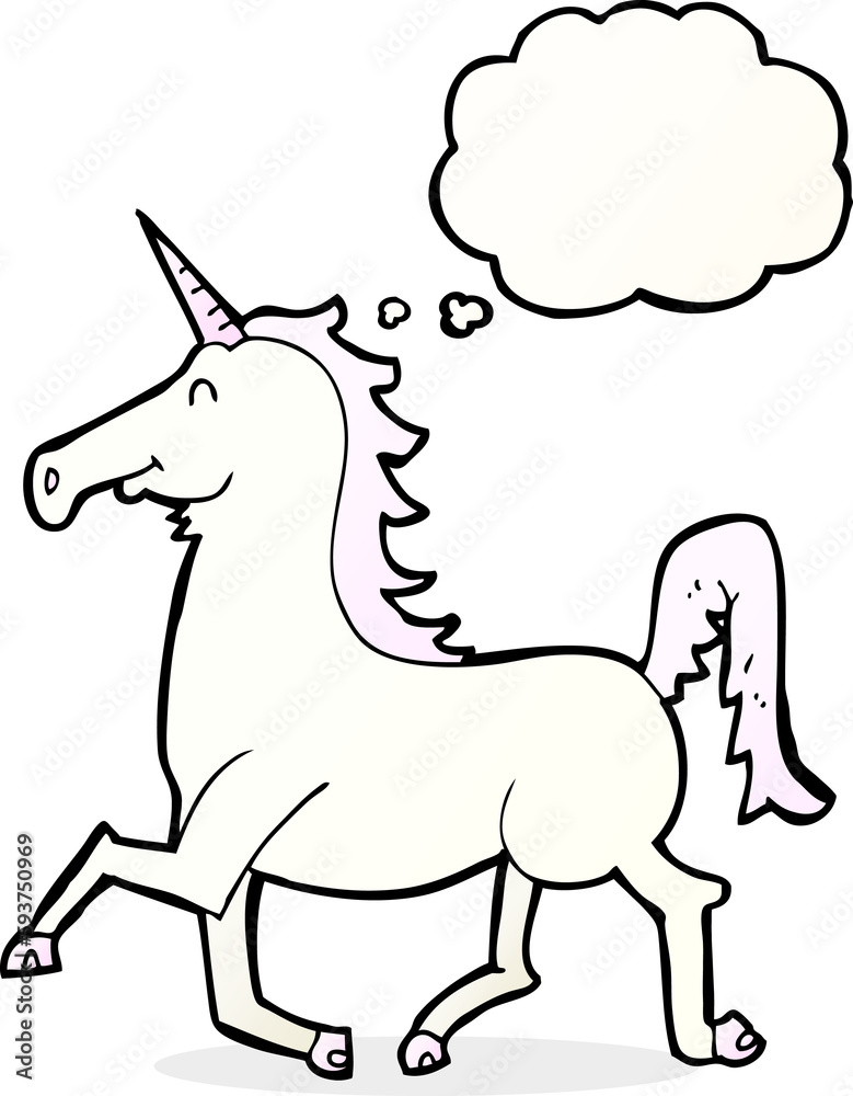 cartoon unicorn with thought bubble