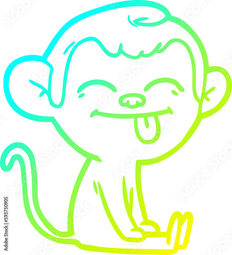 cold gradient line drawing funny cartoon monkey sitting