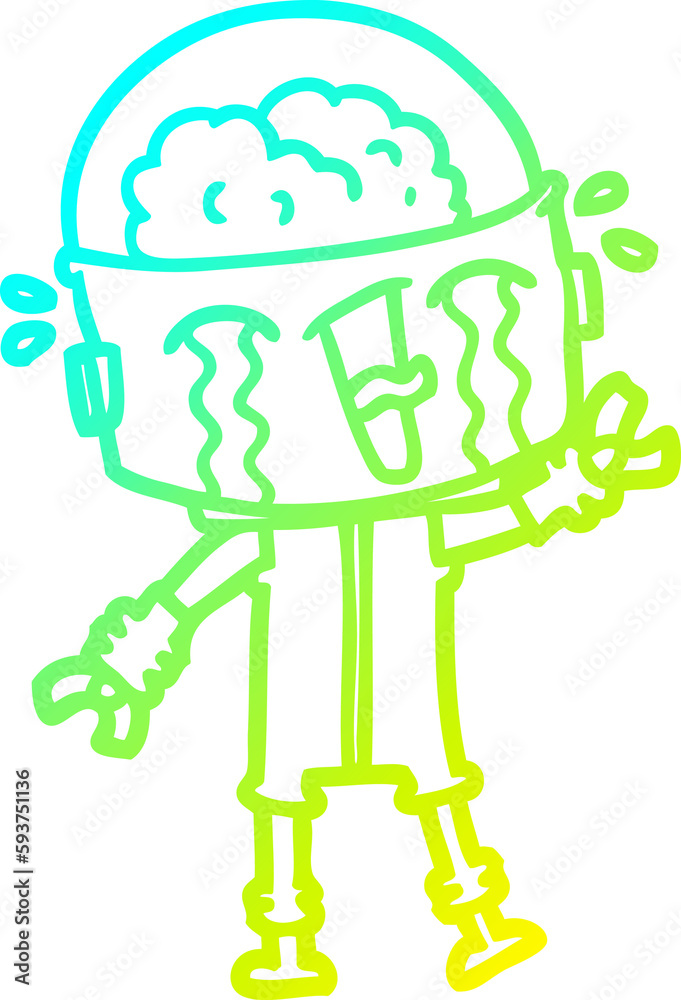 cold gradient line drawing cartoon crying robot waving cold gradient line drawing cartoon crying robot waving