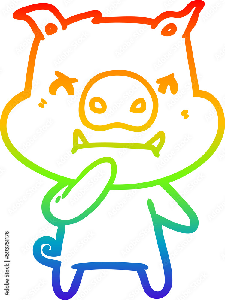 rainbow gradient line drawing angry cartoon pig rainbow gradient line drawing angry cartoon pig
