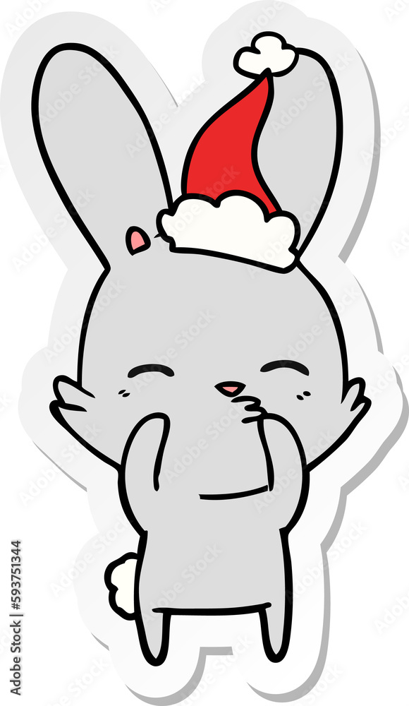 curious bunny sticker cartoon of a wearing santa hat curious bunny sticker cartoon of a wearing santa hat