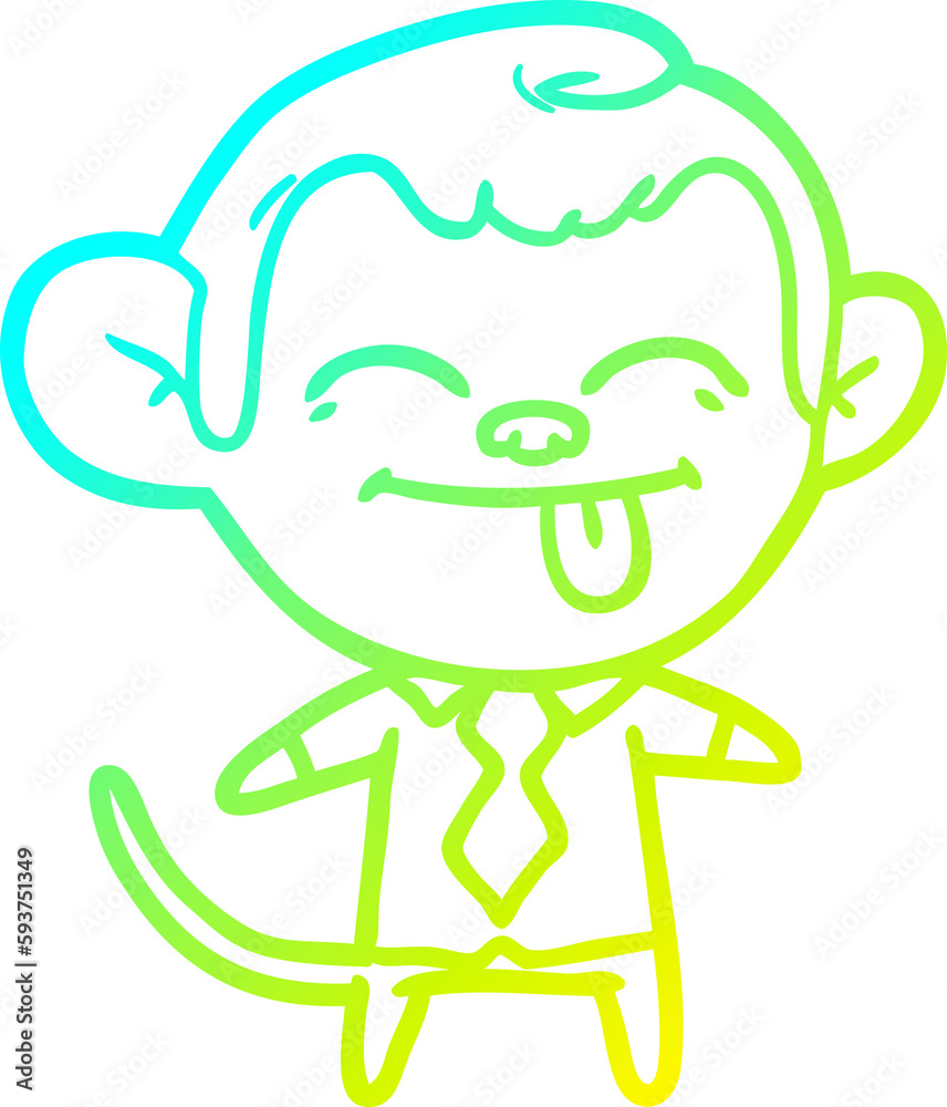 cold gradient line drawing funny cartoon monkey wearing shirt and tie