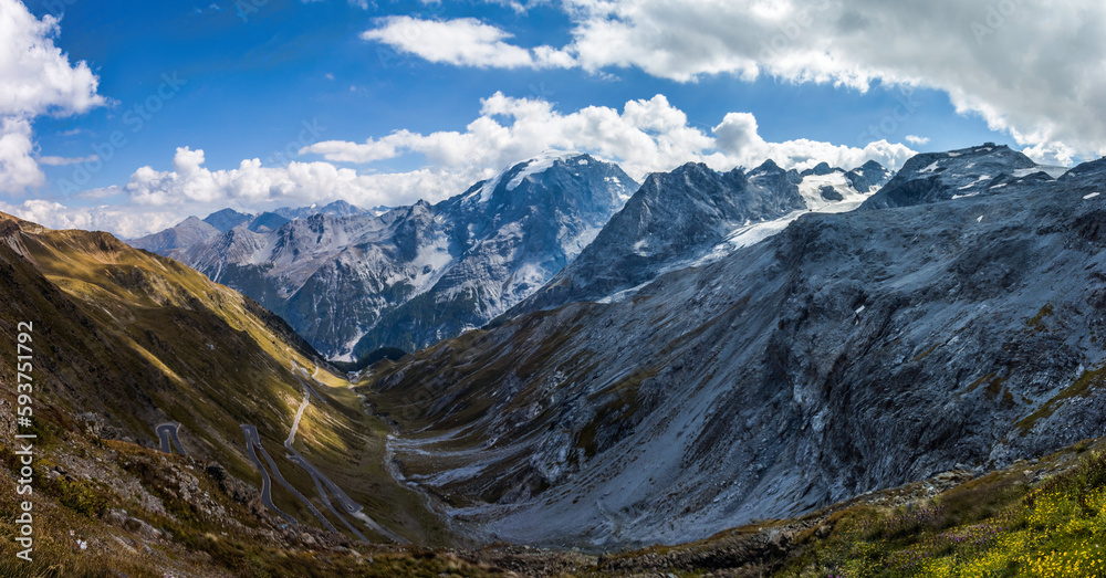 Mountain scenic road Stelvio Pass in Alps Mountain scenic road Stelvio Pass in Alps