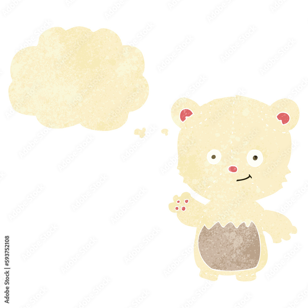 cartoon polar bear cub waving with thought bubble cartoon polar bear cub waving with thought bubble