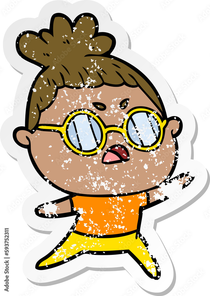 Obraz premium distressed sticker of a cartoon annoyed woman
