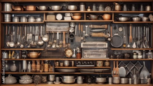 Carefully Arranged Knolling of Various Kitchen Supplies