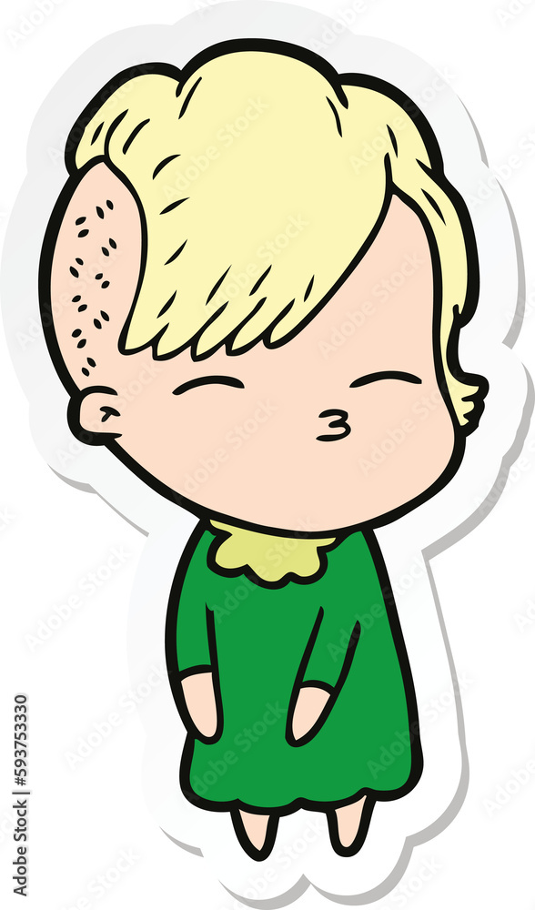 sticker of a cartoon squinting girl sticker of a cartoon squinting girl