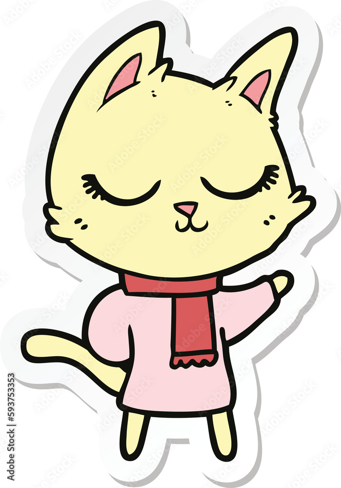 sticker of a calm cartoon cat wearing scarf sticker of a calm cartoon cat wearing scarf