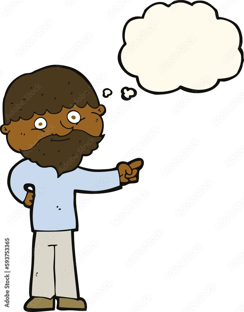 cartoon bearded man pointing with thought bubble cartoon bearded man pointing with thought bubble
