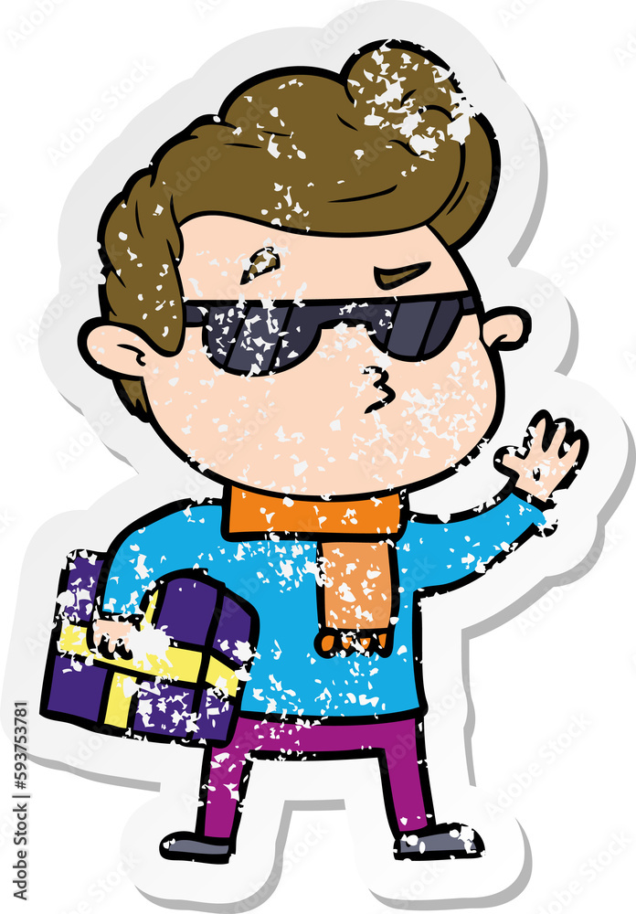 distressed sticker of a cartoon cool guy