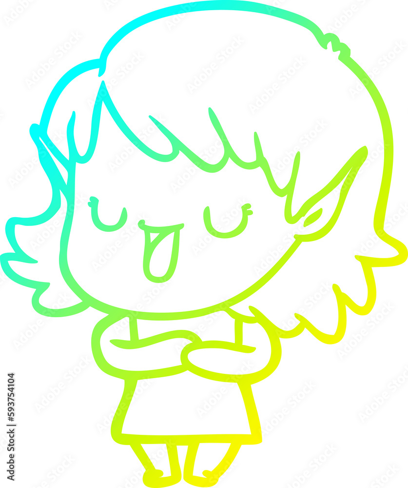 Fototapeta premium cold gradient line drawing cartoon elf girl