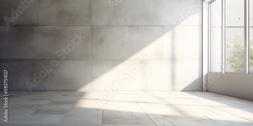 Concrete wall and floor background for product display or mock up  three dimensional showroom. Background. Mockup. Generative AI. Abstract white interior of an empty room with concrete walls