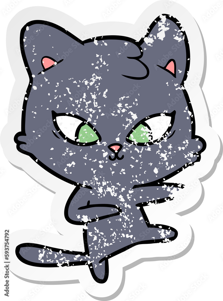 distressed sticker of a cute cartoon cat distressed sticker of a cute cartoon cat