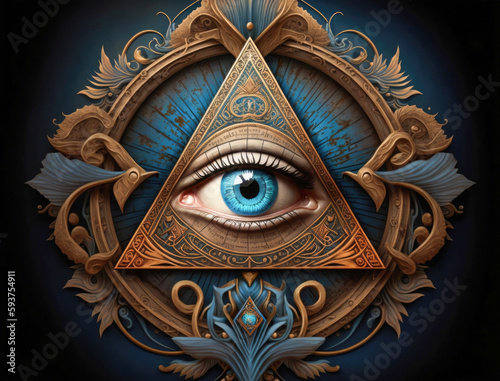 Eye of Providence Sacred Masonic symbol. All Seeing eye, the third eye Generative AI