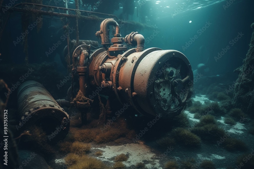 How to repair underwater gas pipelines, under the sea, and seal leaks, digital image. Generative