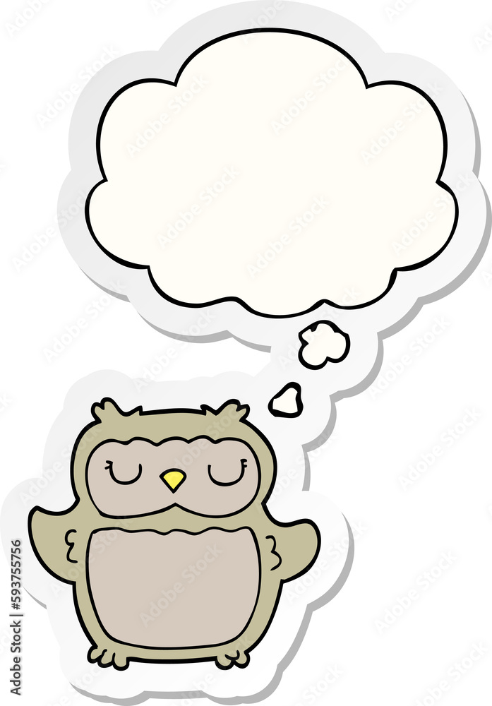 cartoon owl and thought bubble as a printed sticker cartoon owl and thought bubble as a printed sticker