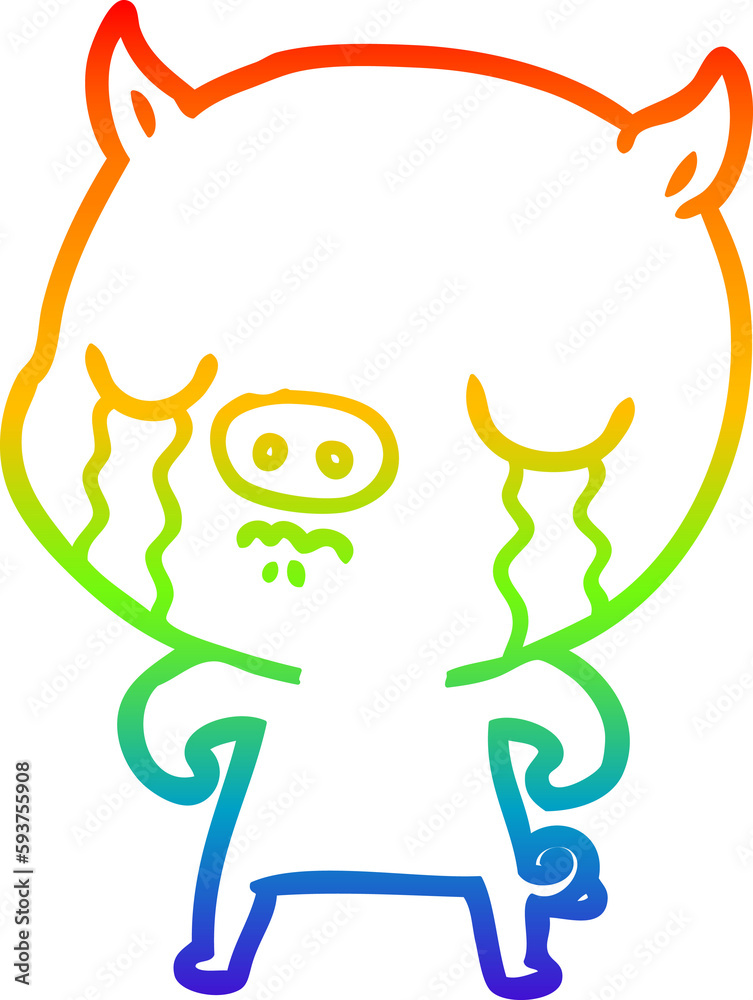 rainbow gradient line drawing cartoon pig crying rainbow gradient line drawing cartoon pig crying