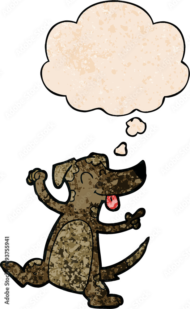 cartoon dancing dog and thought bubble in grunge texture pattern style cartoon dancing dog and thought bubble in grunge texture pattern style