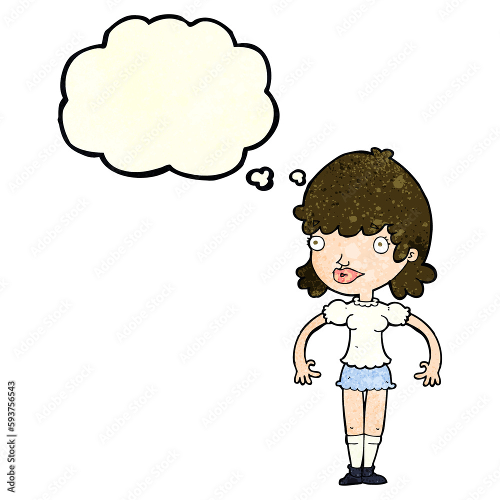 cartoon happy woman with thought bubble cartoon happy woman with thought bubble