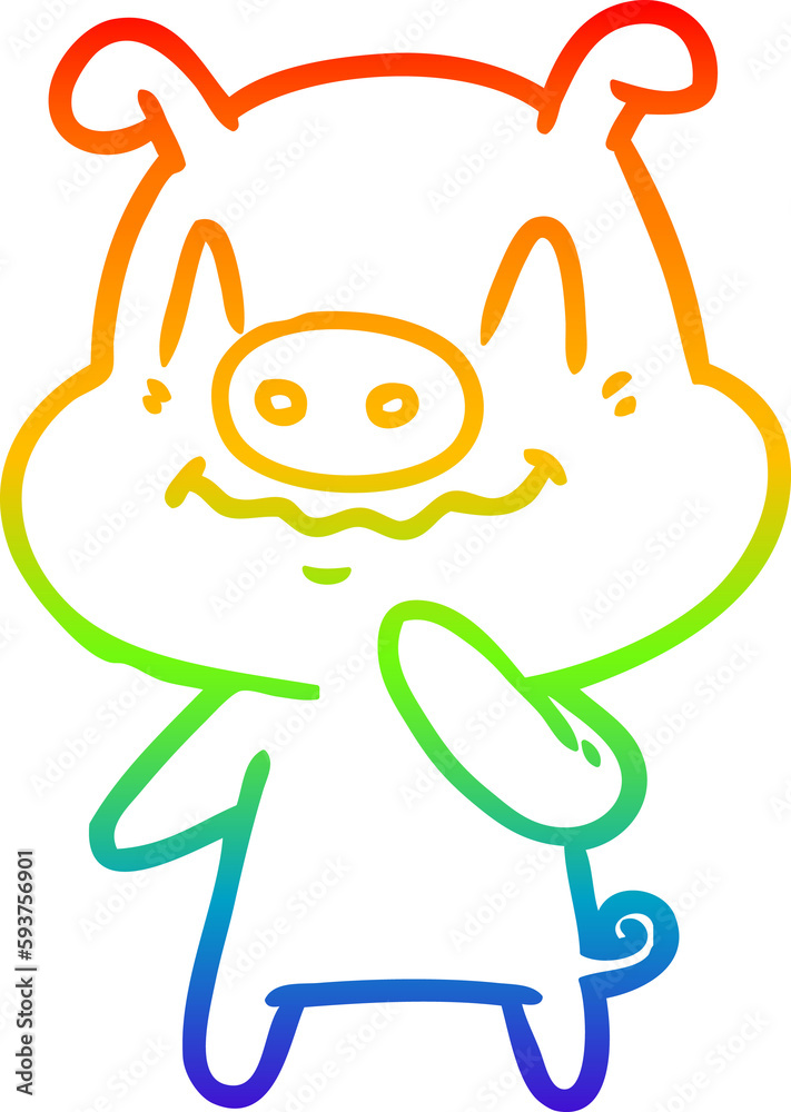 rainbow gradient line drawing nervous cartoon pig rainbow gradient line drawing nervous cartoon pig