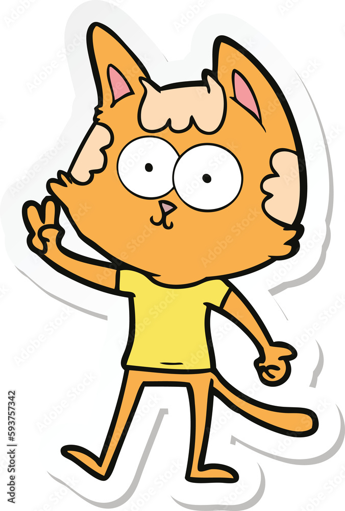 sticker of a happy cartoon cat giving peace sign sticker of a happy cartoon cat giving peace sign