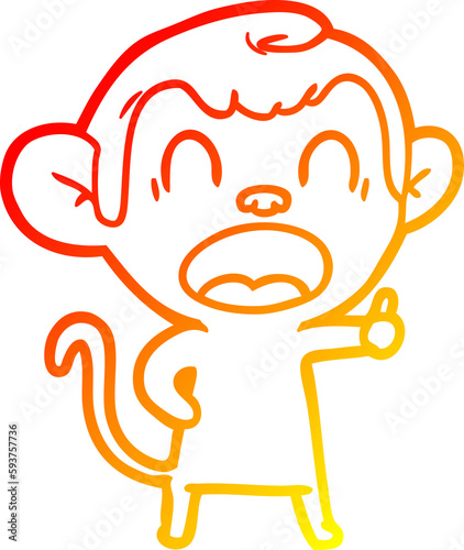 warm gradient line drawing yawning cartoon monkey