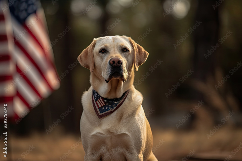 Dog wearing the american flag, on america day, generative ai