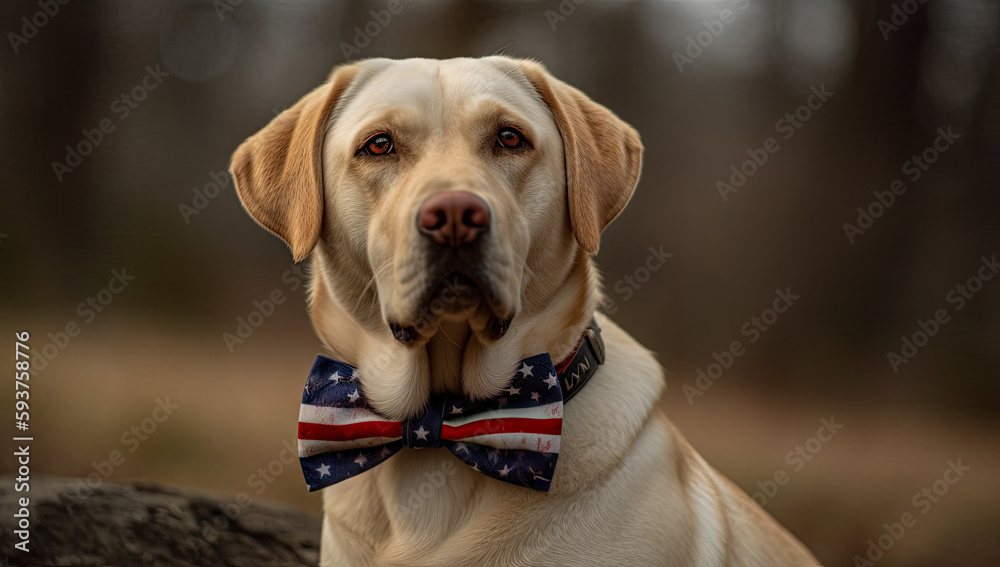 Dog wearing the american flag, on america day, generative ai