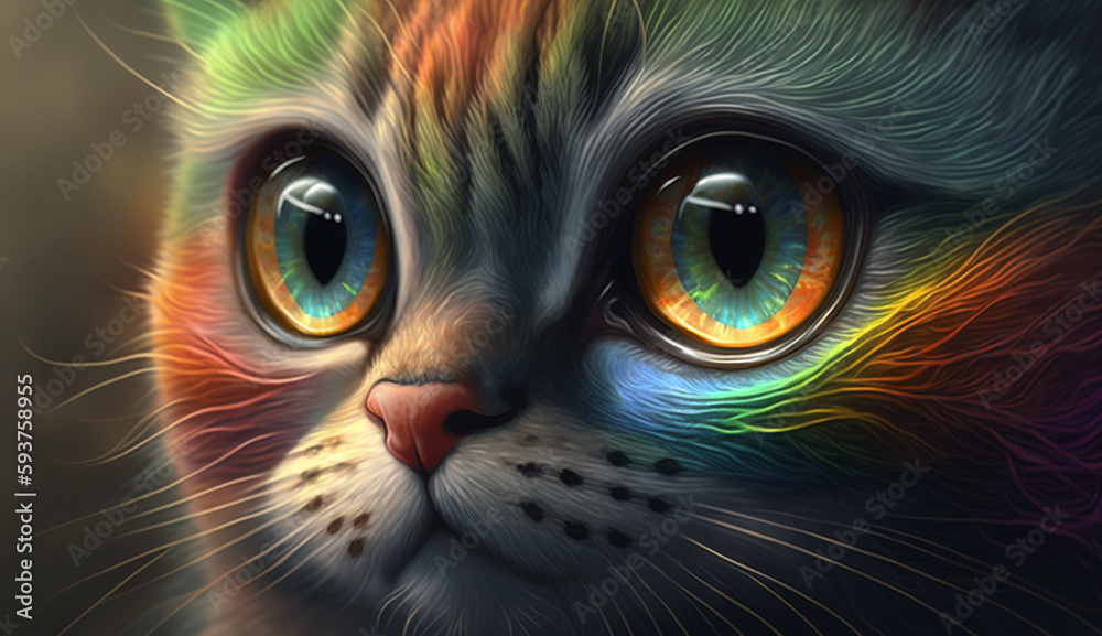 Cat With cute big eyes Rainbow illustration AI Generated