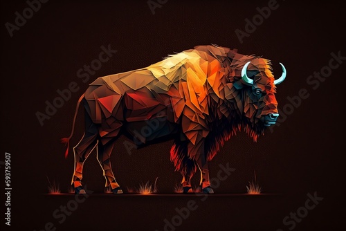 Abstract geometric illustration of a strange bison on a minimalistic background. Generative AI ©  Creative_studio