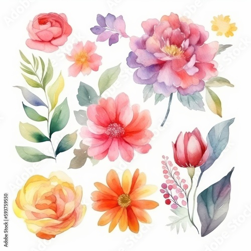Collection of Flowers on White Background