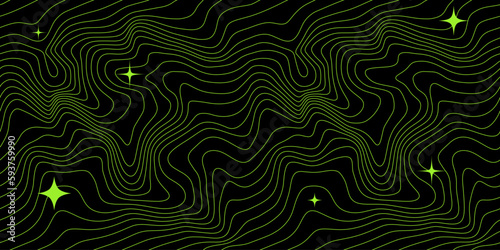 Abstract Y2K Metaverse Wireframe Background. Vector Dark Modern Seamless Pattern with Bling Stars and Lines