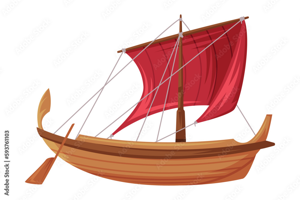 Wooden Boat with Oar as Greece Object and Traditional Cultural Symbol  Vector Illustration Stock Vector