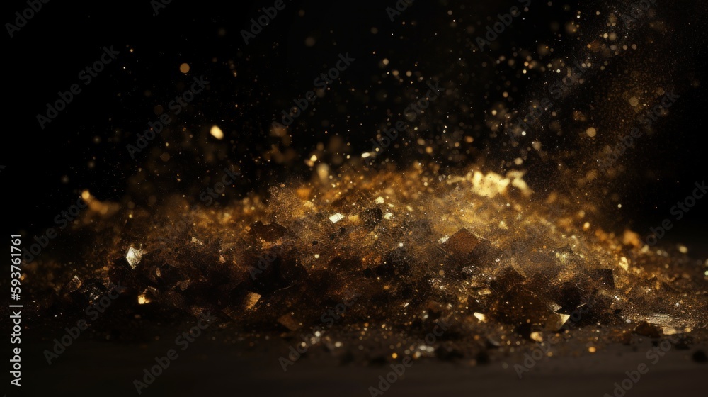 Obraz premium gold dust, black background, striking, dramatic, luxurious, fine particles, shimmer, shine, mesmerizing, contrast, bold, powerful, high-end, jewelry, fashion, luxury branding, glamour, sophistication