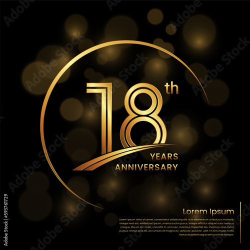 18th Anniversary logo design with double line numbers. Golden anniversary template. Vector Logo Template