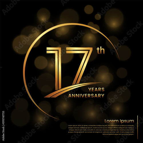 17th Anniversary logo design with double line numbers. Golden anniversary template. Vector Logo Template