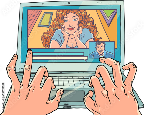 Romantic relationships at a distance. Quality network connection. Communication between friends using video conferencing messengers and video calls