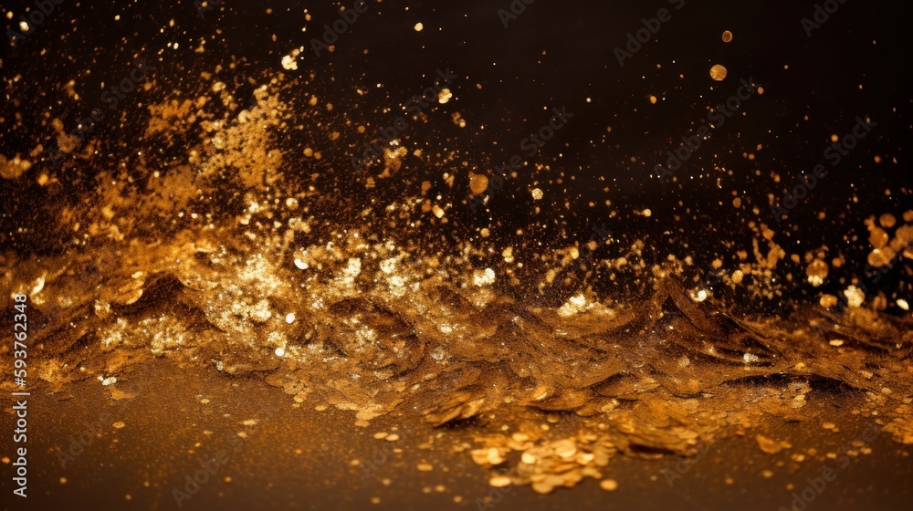 gold dust, black background, striking, dramatic, luxurious, fine particles, shimmer, shine, mesmerizing, contrast, bold, powerful, high-end, jewelry, fashion, luxury branding, glamour, sophistication