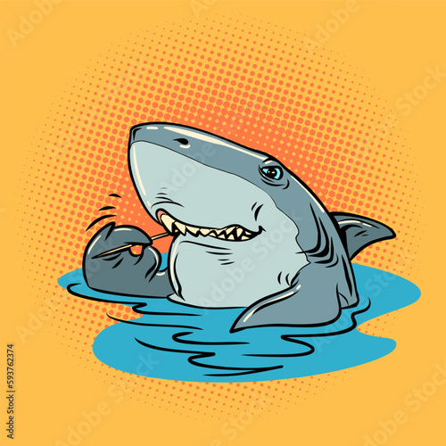 dental services dental care. The shark cleans his teeth with a toothpick.