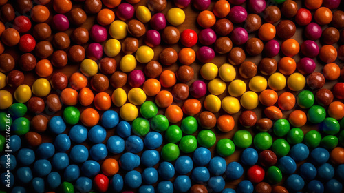 Multicolored candy forming a rainbow colored background