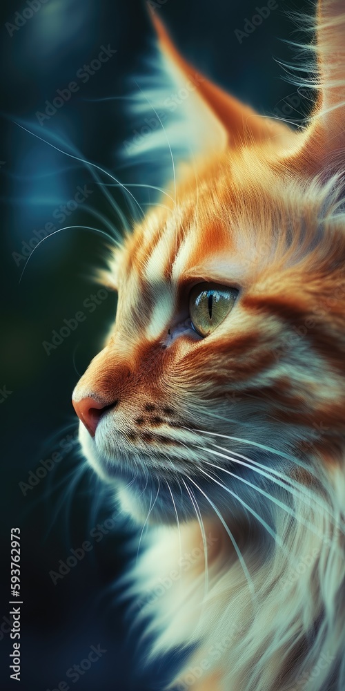 A close up of a cat's face with a blurry background created with Generative AI technology