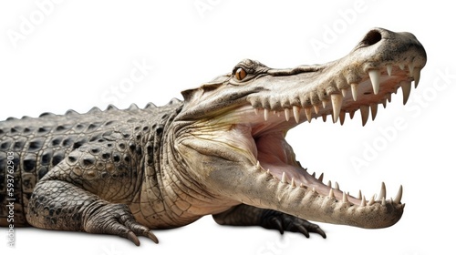 A large alligator with its mouth open and it's teeth wide open created with Generative AI technology © Pikheat