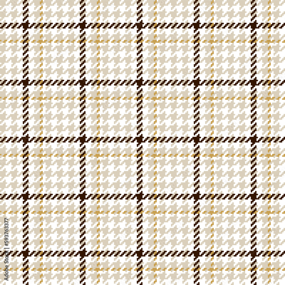 Houndstooth, classic plaid seamless pattern with dark and golden strips on light grey