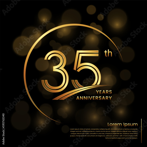 35th Anniversary logo design with double line numbers. Golden anniversary template. Vector Logo Template