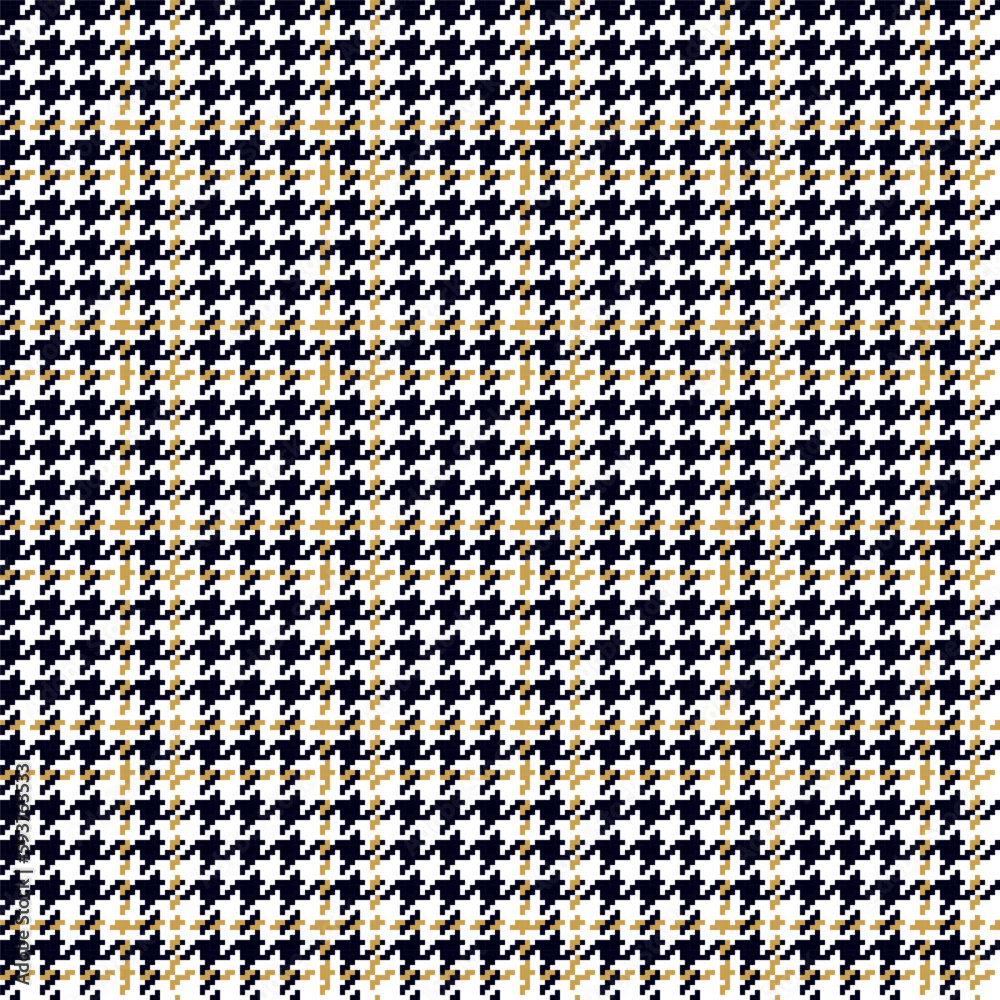 Houndstooth, classic plaid seamless pattern with golden strips