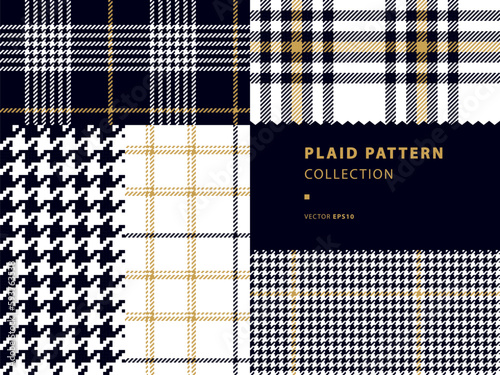 Plaid pattern collection with houndstooth and golden strips