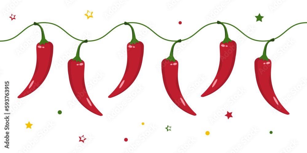 Chili pepper border. Mexican frame, fiesta Cinco de Mayo, hot red chilli peppers, spicy food background. Holiday vegetable illustration Chili pepper border. Mexican frame, fiesta Cinco de Mayo, hot red chilli peppers, spicy food background. Holiday vegetable illustration