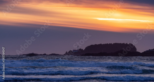 West Coast on Pacific Ocean during dramatic Sunset. Cox Bay, Tofino, Vancouver Island, BC, Canada. Canadian Nature Background © edb3_16