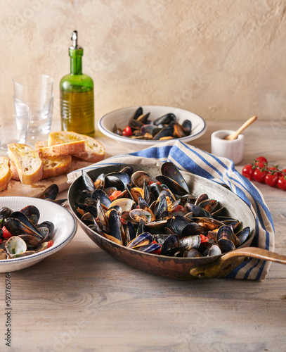 Table with cooked seafood photo