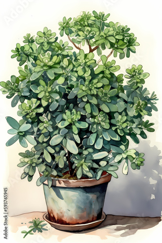 Botanical Watercolor Illustration of Spurge in Pot. Generative AI